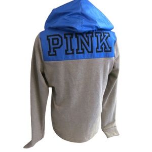Victoria's Secret PINK Grey w/ Blue Logo Anorak Campus Pullover Hoodie M